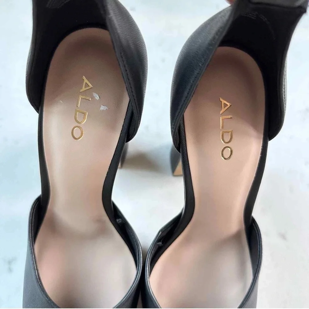 Aldo Black Platform Ankle-Strap Block Heels with High Platform